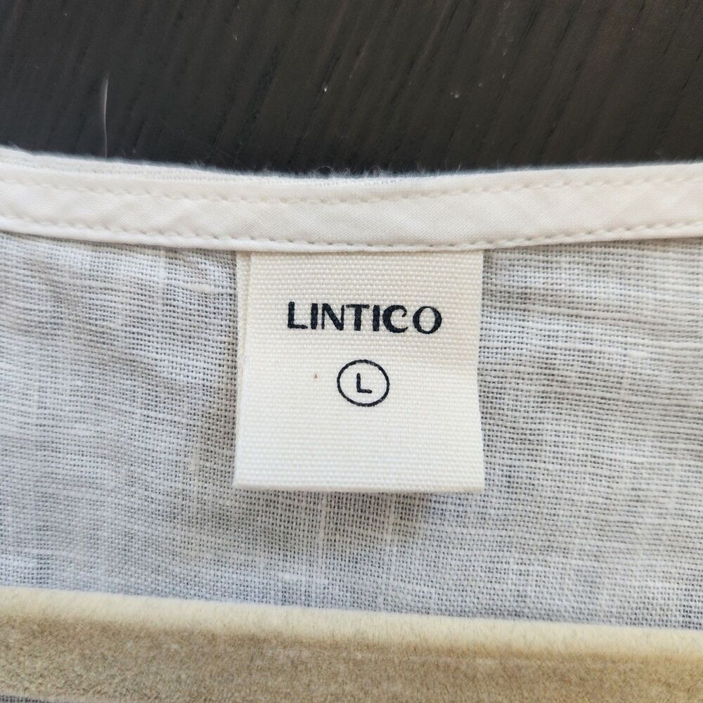 Lintico white 100% linen L short sleeve button detail coastal minimalist dainty - Picture 3 of 9